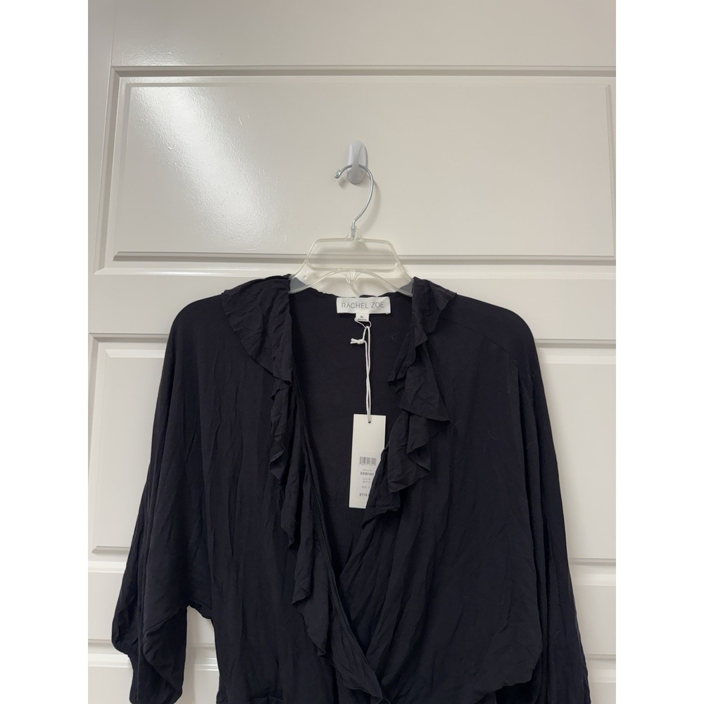 Rachel Zoe Women Black Nicole Ruffled V-Neck Body Suit XL EKB100 NWT - Picture 2 of 14